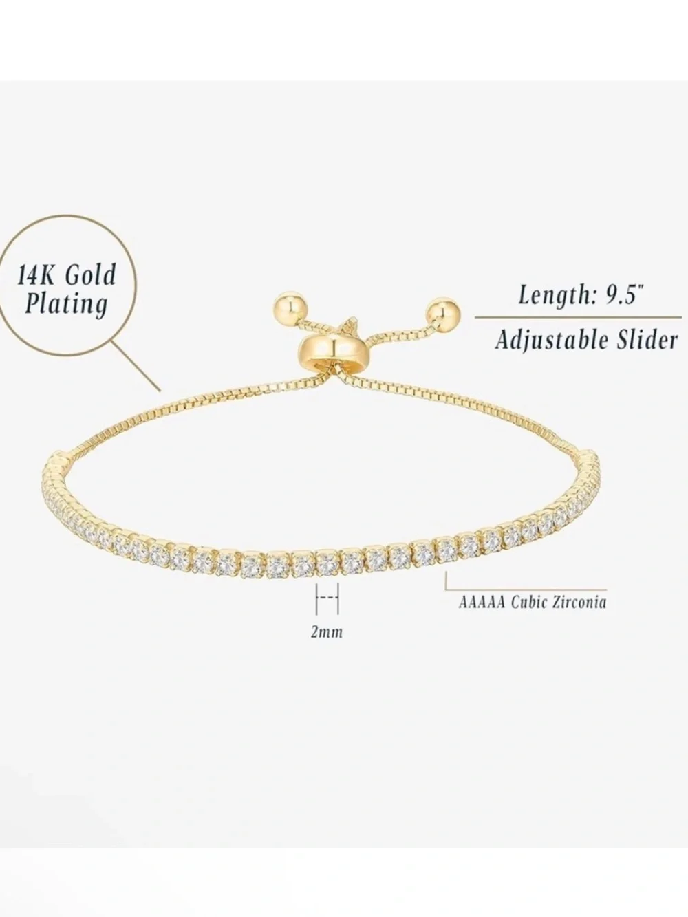 Diamond Gold Tennis Slider Adjustable Bracelet - Picture 4 of 4